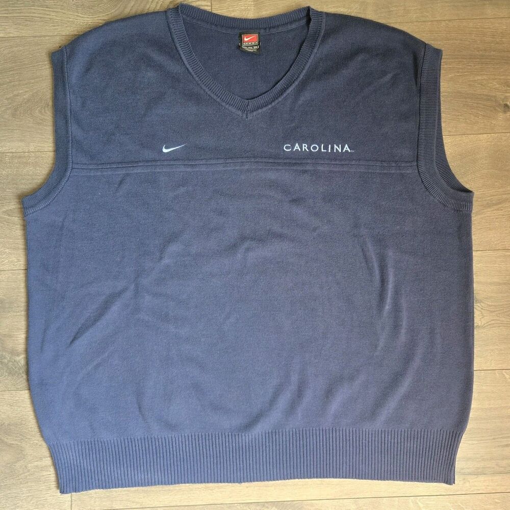 Vintage Nike Team UNC North Carolina Tar Heels Sweater Vest Navy Blue Knit XXL